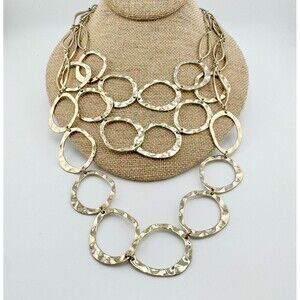Vintage Hammered Circle Multistrand Necklace Texture Retro Spherical Modernist